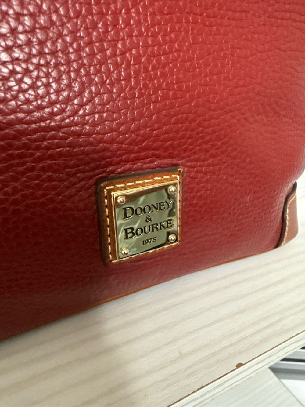 Dooney & Bourke Red Pebble Leather Shoulder Bag with Brown Trim - Picture 2 of 16
